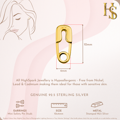 Stylish Safety Pin Stud Earring in 925 Sterling Silver with 18k Gold Finish For Women