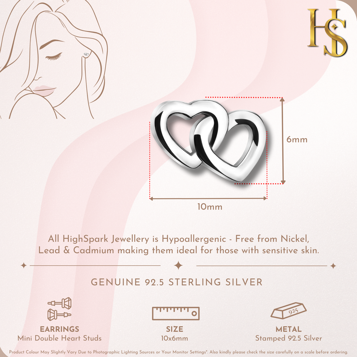 Entwined Hearts Stud Earrings in 92.5 Sterling Silver for Women