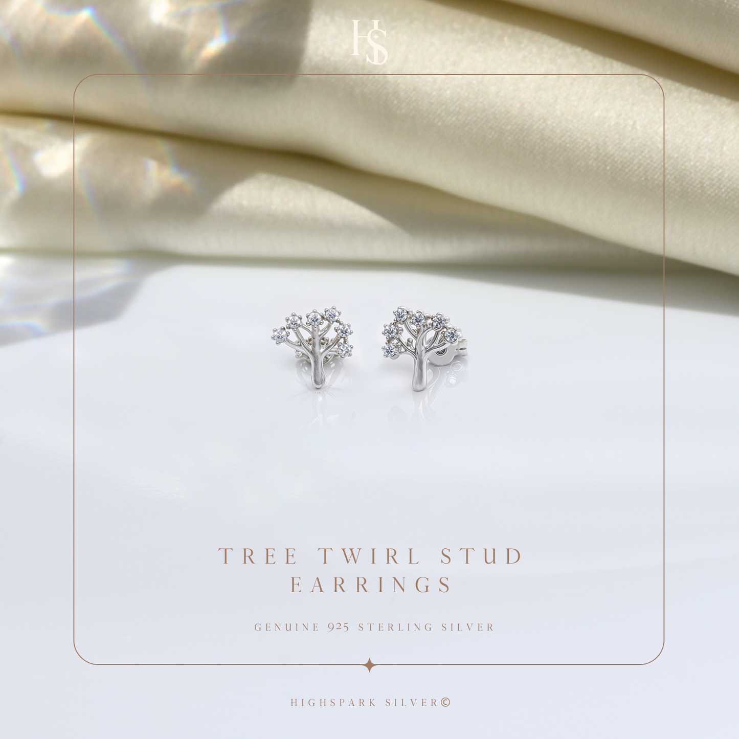 Tree Twirl Stud Earrings in 92.5 Sterling Silver with Diamond like Brilliance Zirconia