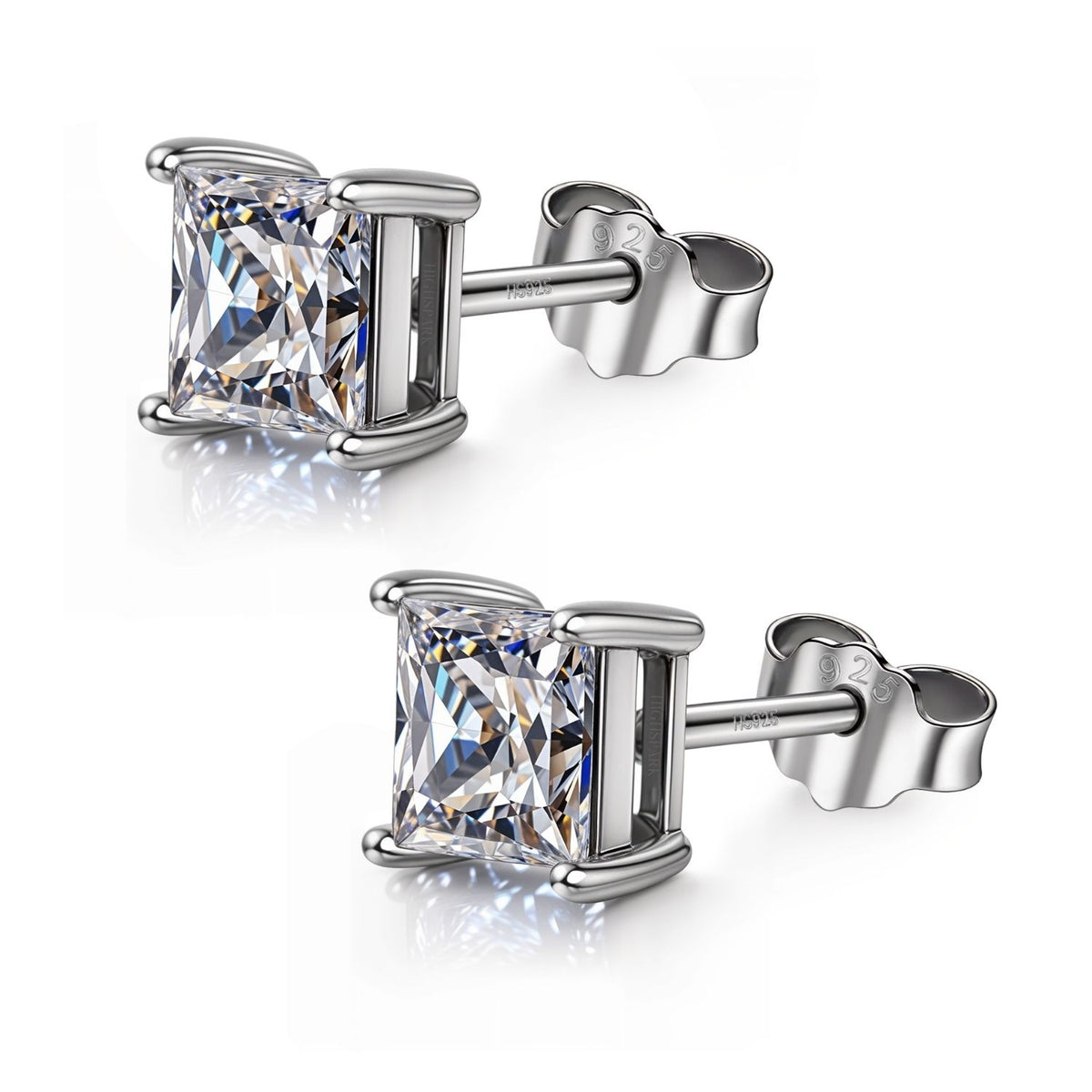Square Solitaire Earrings with Princess Cut in 925 Sterling Silver