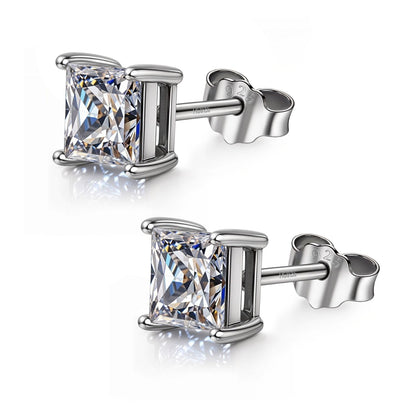 Square Solitaire Earrings with Princess Cut in 925 Sterling Silver