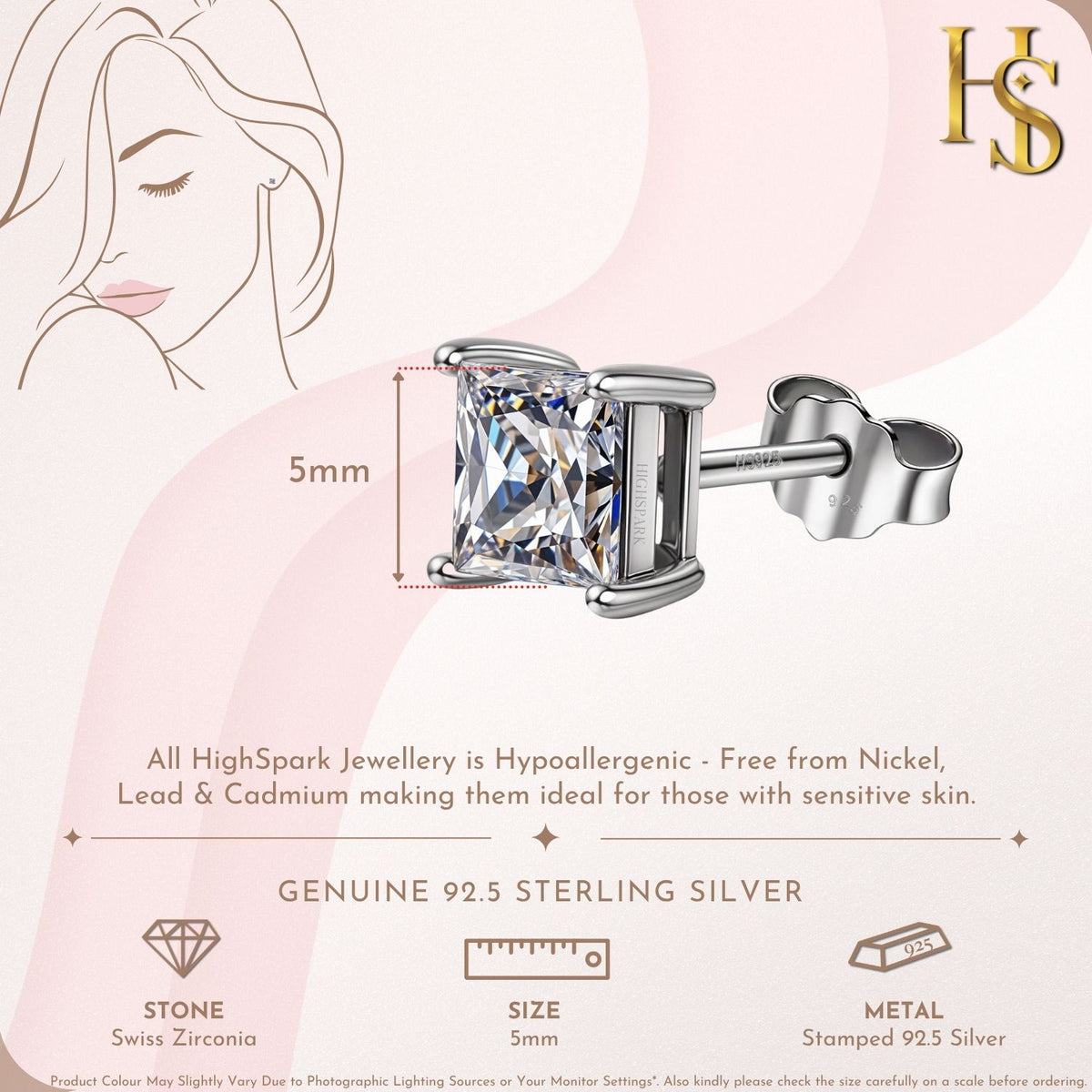 Square Solitaire Earrings with Princess Cut in 925 Sterling Silver