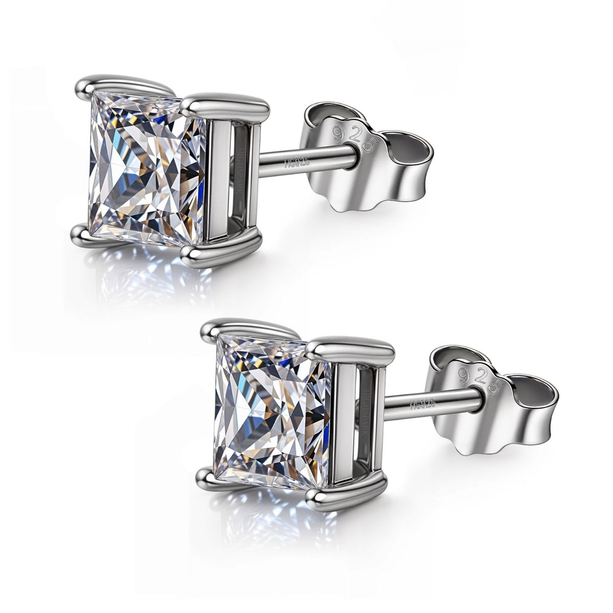 Square Solitaire Earrings with Princess Cut in 925 Sterling Silver