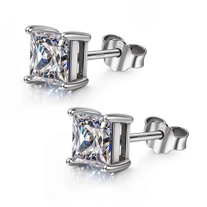 Square Solitaire Earrings with Princess Cut in 925 Sterling Silver