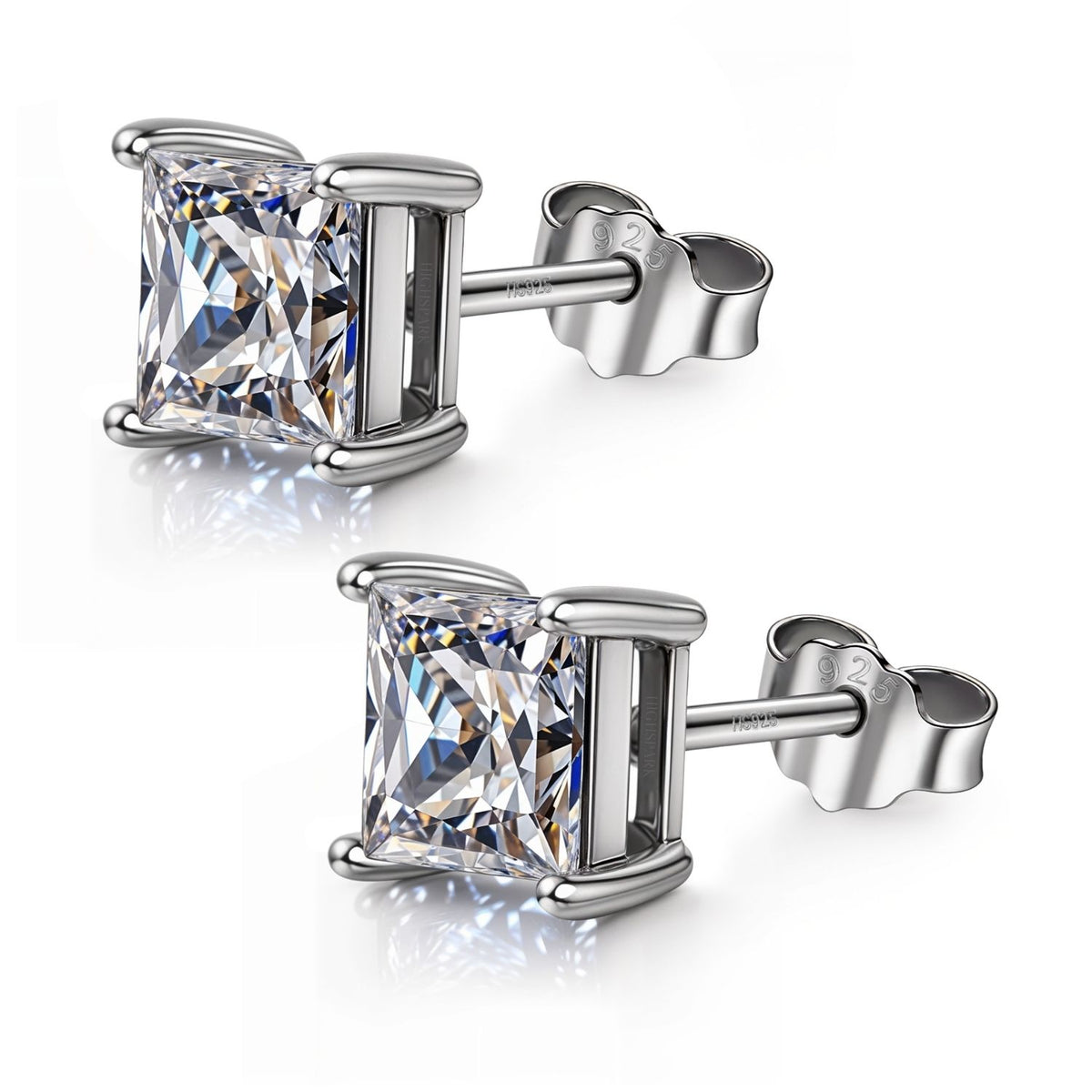Square Solitaire Earrings with Princess Cut in 925 Sterling Silver