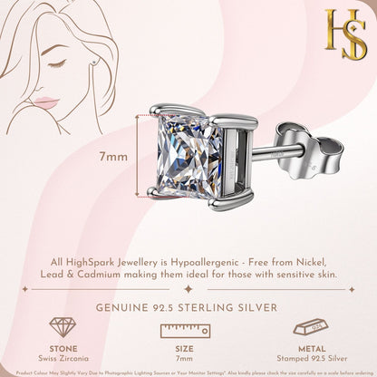 Square Solitaire Earrings with Princess Cut in 925 Sterling Silver
