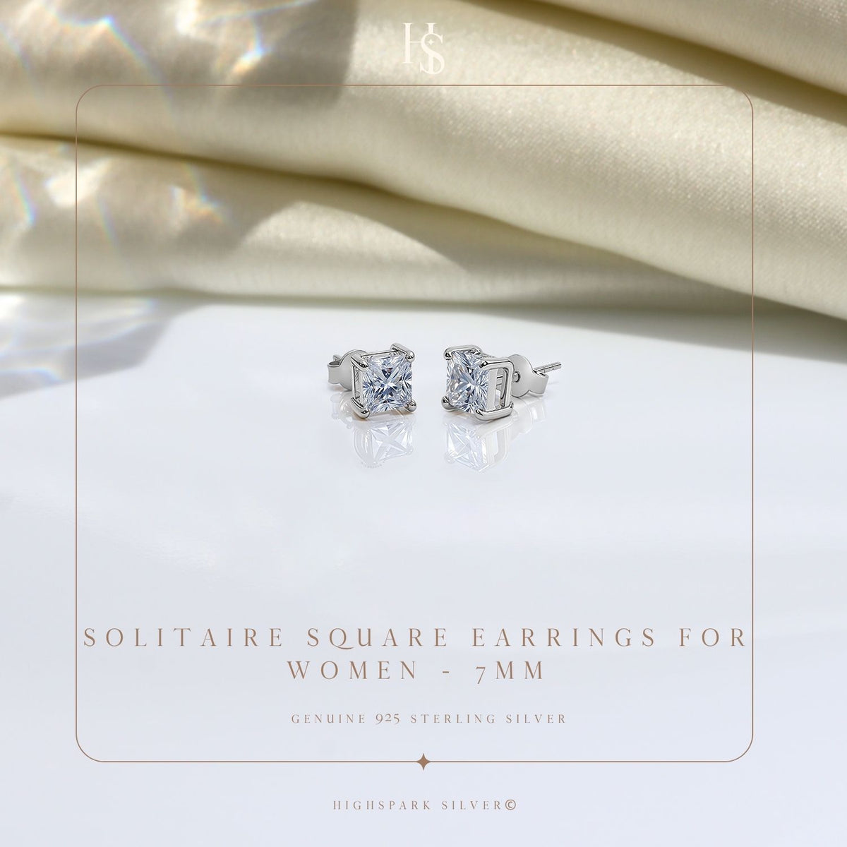 Square Solitaire Earrings with Princess Cut in 925 Sterling Silver