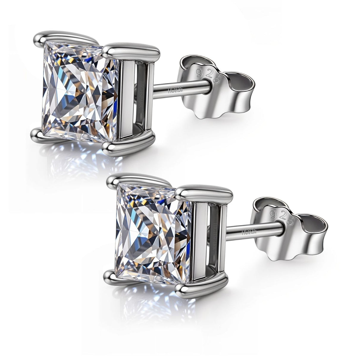 Square Solitaire Earrings with Princess Cut in 925 Sterling Silver
