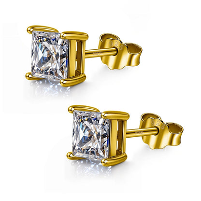 Earrings Square Shape Princess Cut in Gold-Plated Sterling Silver