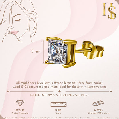 Earrings Square Shape Princess Cut in Gold-Plated Sterling Silver