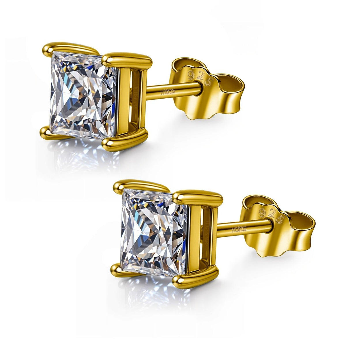 Earrings Square Shape Princess Cut in Gold-Plated Sterling Silver