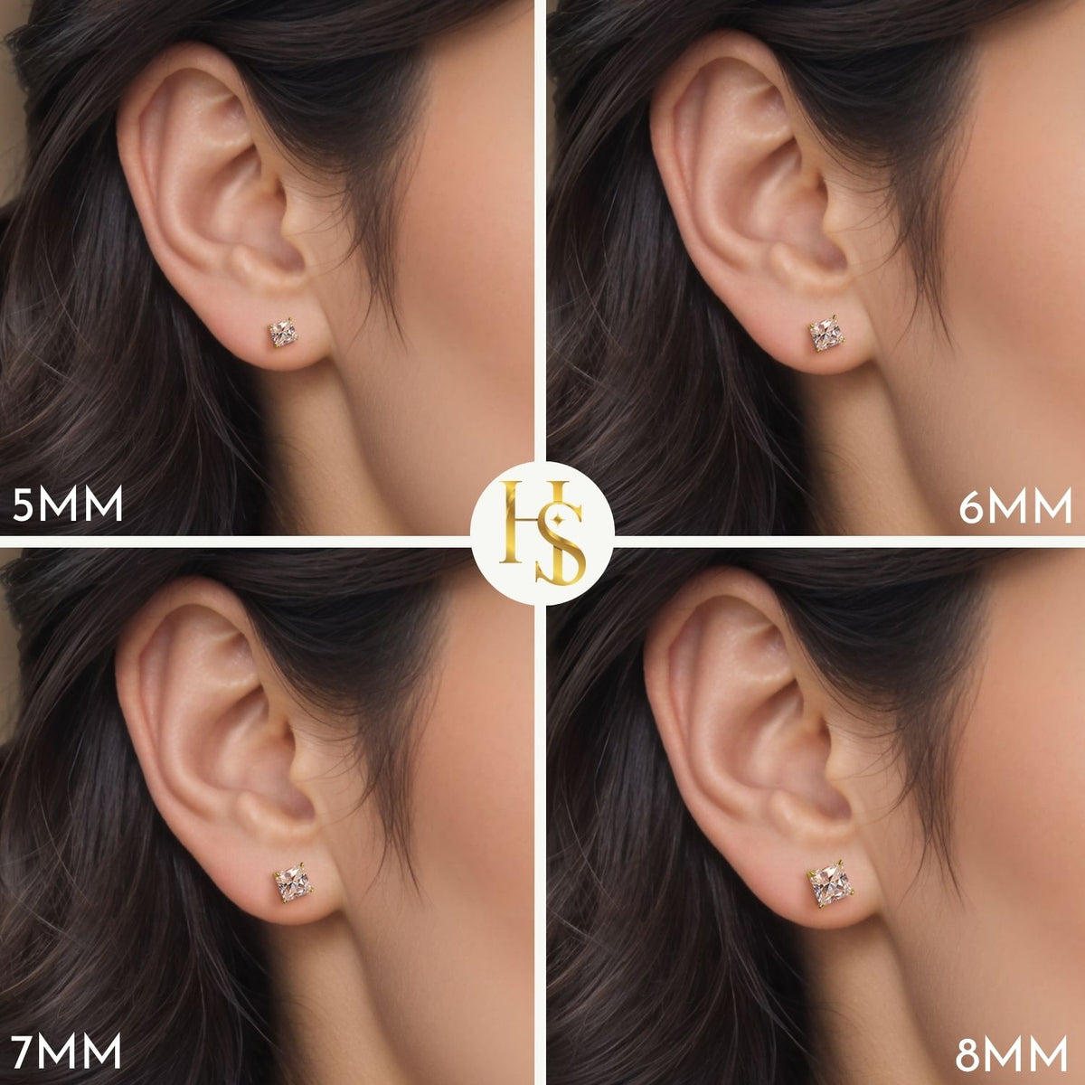 Earrings Square Shape Princess Cut in Gold-Plated Sterling Silver