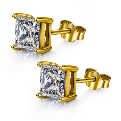 Earrings Square Shape Princess Cut in Gold-Plated Sterling Silver