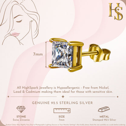 Earrings Square Shape Princess Cut in Gold-Plated Sterling Silver