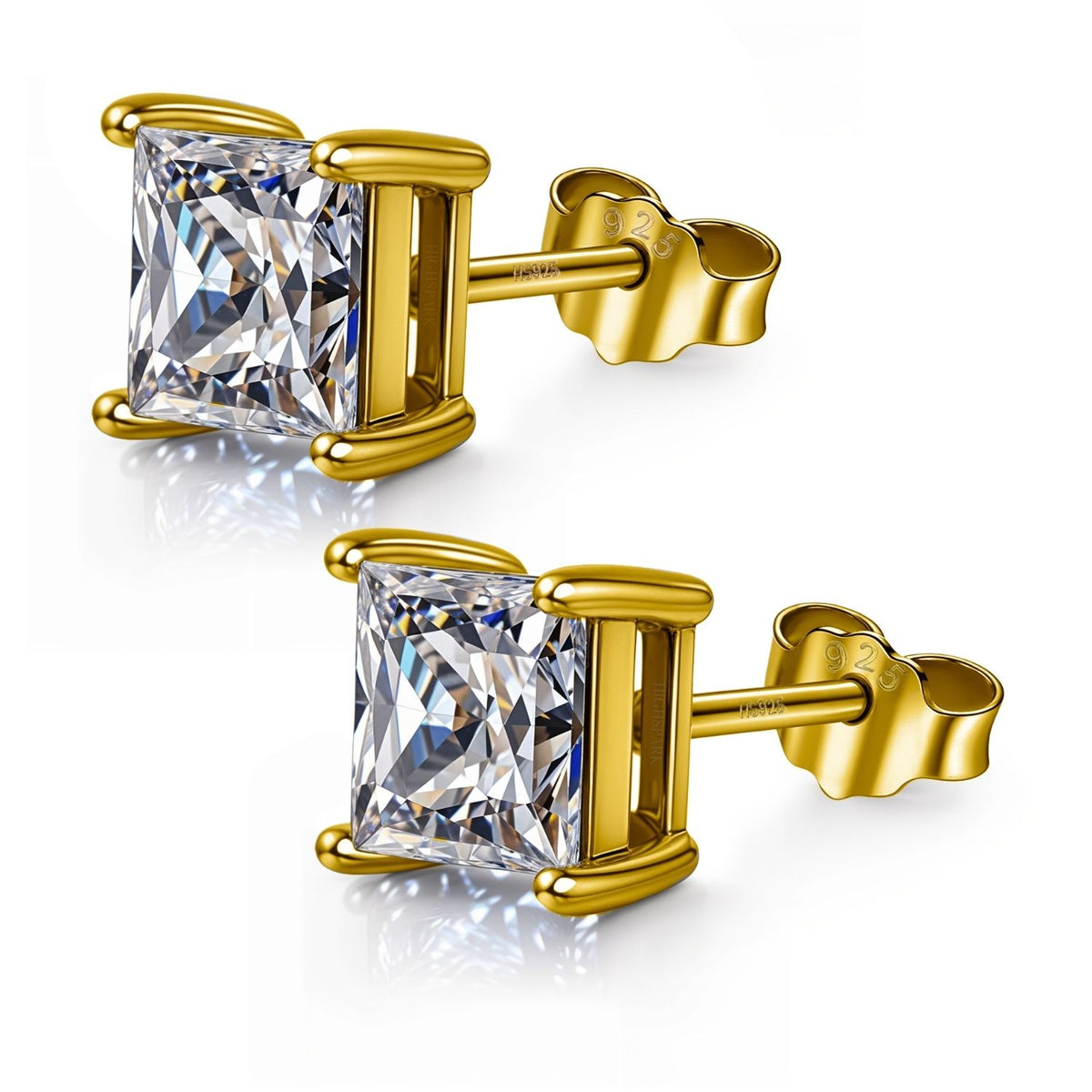 Earrings Square Shape Princess Cut in Gold-Plated Sterling Silver