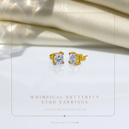 Earrings Square Shape Princess Cut in Gold-Plated Sterling Silver