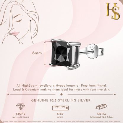 Midnight Sparkling Square Stud Earrings in 925 Sterling Silver For Women
