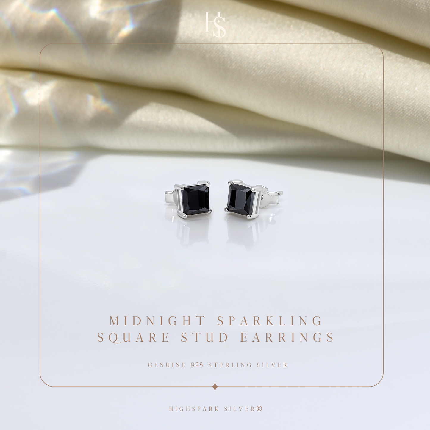 Midnight Sparkling Square Stud Earrings in 925 Sterling Silver For Women