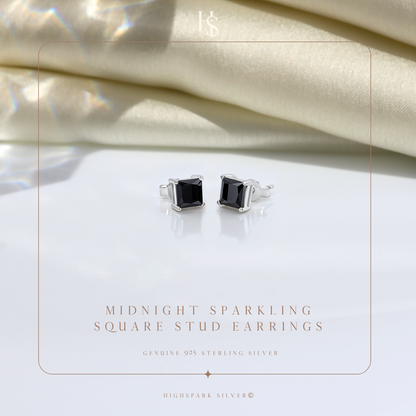 Midnight Sparkling Square Stud Earrings in 925 Sterling Silver For Women