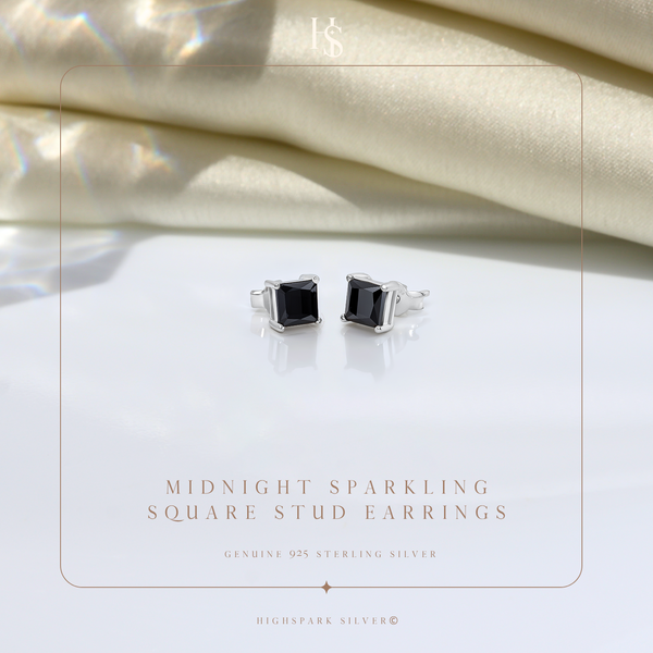 Midnight Sparkling Square Stud Earrings in 925 Sterling Silver For Women