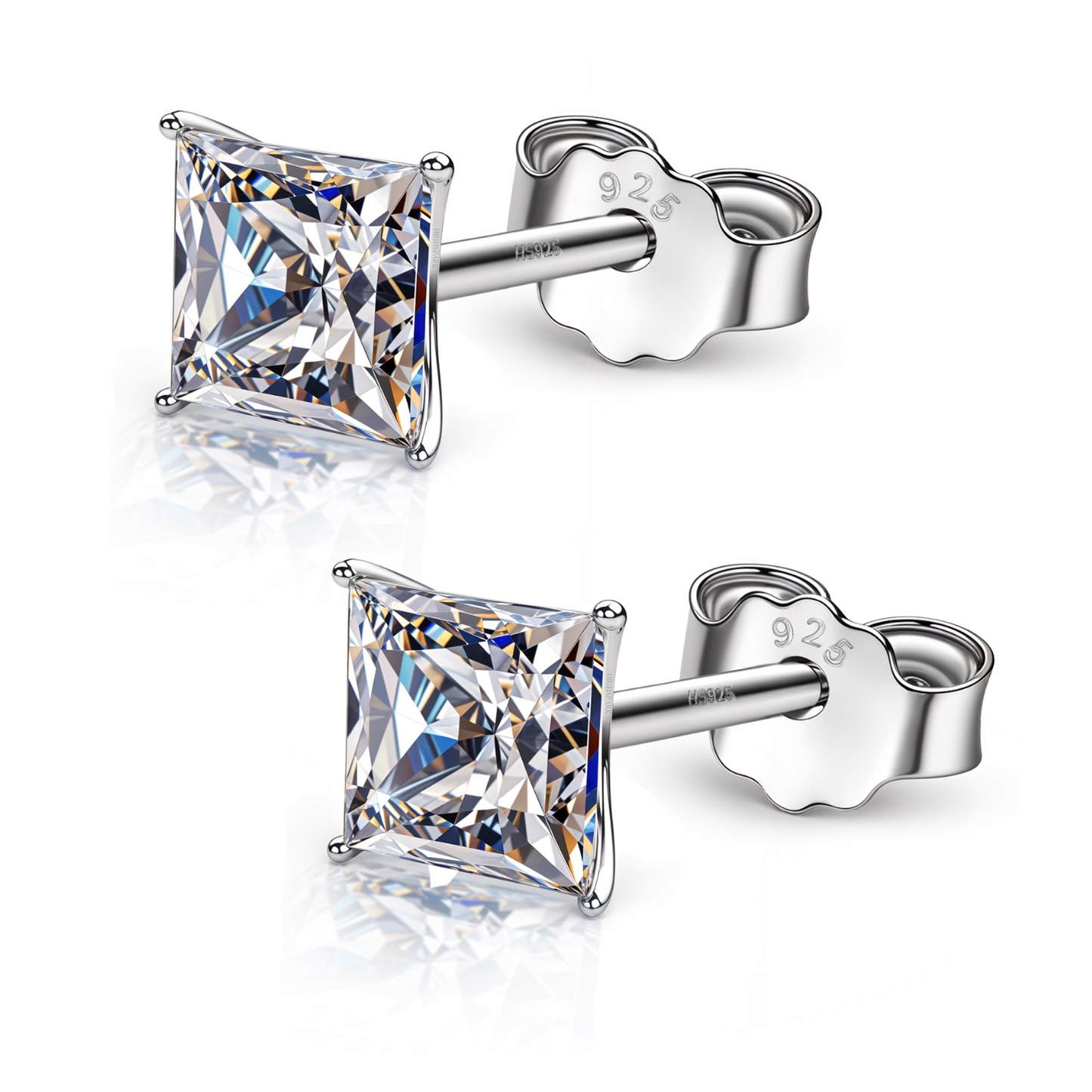 Solitaire Martini Princess Cut Studs in 925 Sterling Silver For Women