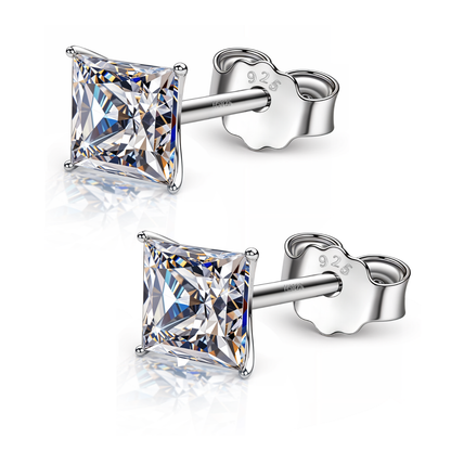 Solitaire Martini Princess Cut Studs in 925 Sterling Silver For Women