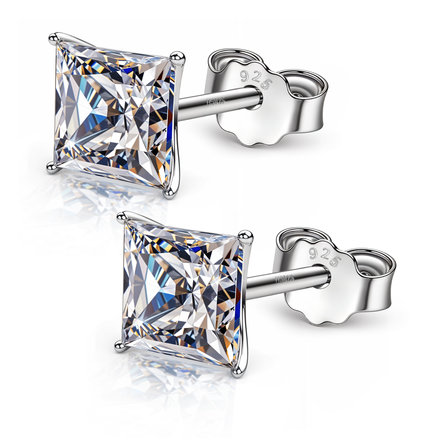 Solitaire Martini Princess Cut Studs in 925 Sterling Silver For Women