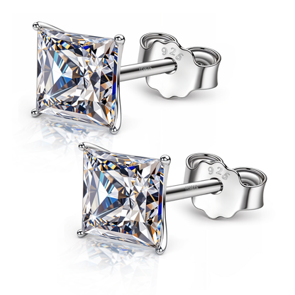 Solitaire Martini Princess Cut Studs in 925 Sterling Silver For Women