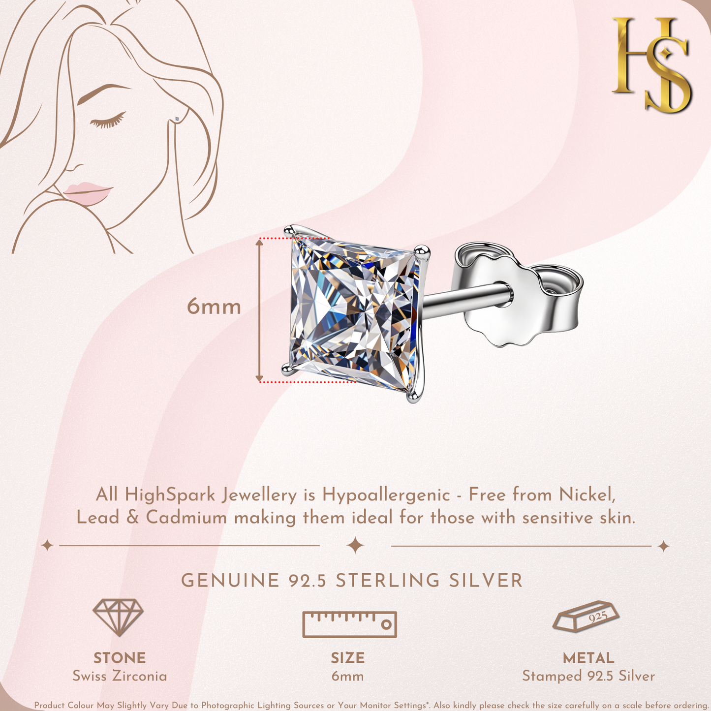 Solitaire Martini Princess Cut Studs in 925 Sterling Silver For Women