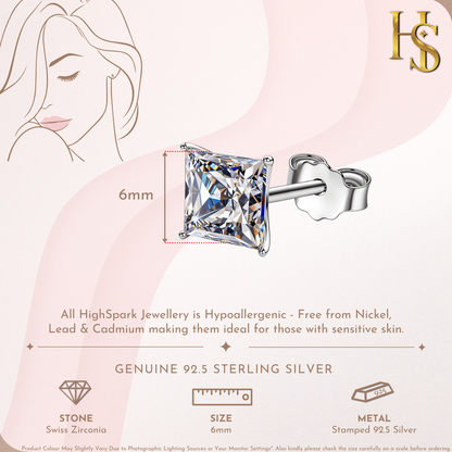 Solitaire Martini Princess Cut Studs in 925 Sterling Silver For Women