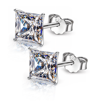 Solitaire Martini Princess Cut Studs in 925 Sterling Silver For Women