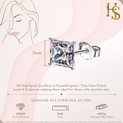 Solitaire Martini Princess Cut Studs in 925 Sterling Silver For Women