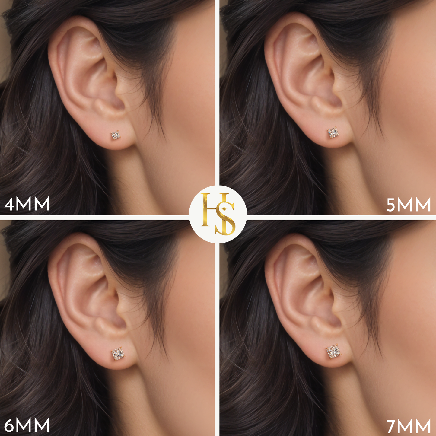 Martini Square Solitire Stud Earring in 925 Sterling Silver with 18k Gold Finish For Women