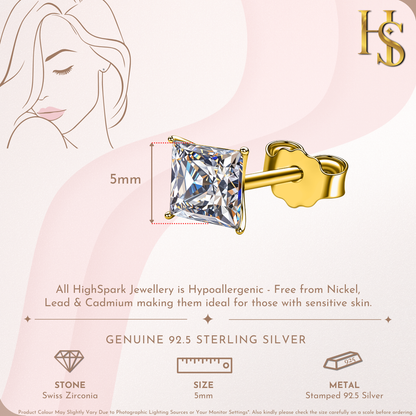 Martini Square Solitire Stud Earring in 925 Sterling Silver with 18k Gold Finish For Women