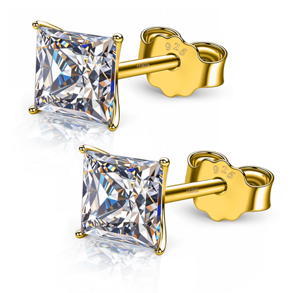 Martini Square Solitire Stud Earring in 925 Sterling Silver with 18k Gold Finish For Women