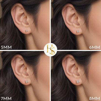 Martini Square Solitire Stud Earring in 925 Sterling Silver with 18k Gold Finish For Women