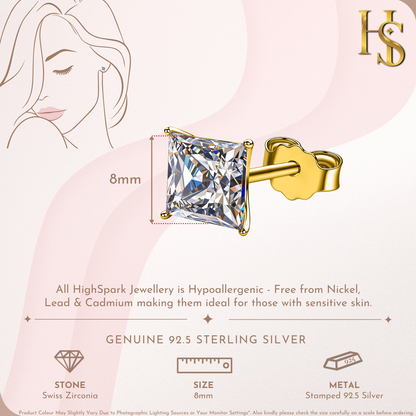 Martini Square Solitire Stud Earring in 925 Sterling Silver with 18k Gold Finish For Women