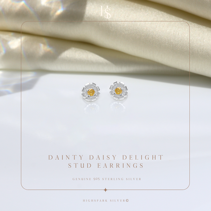 Dainty Daisy Delight Stud Earrings in 92.5 Sterling Silver with Diamond like Brilliance Zirconia