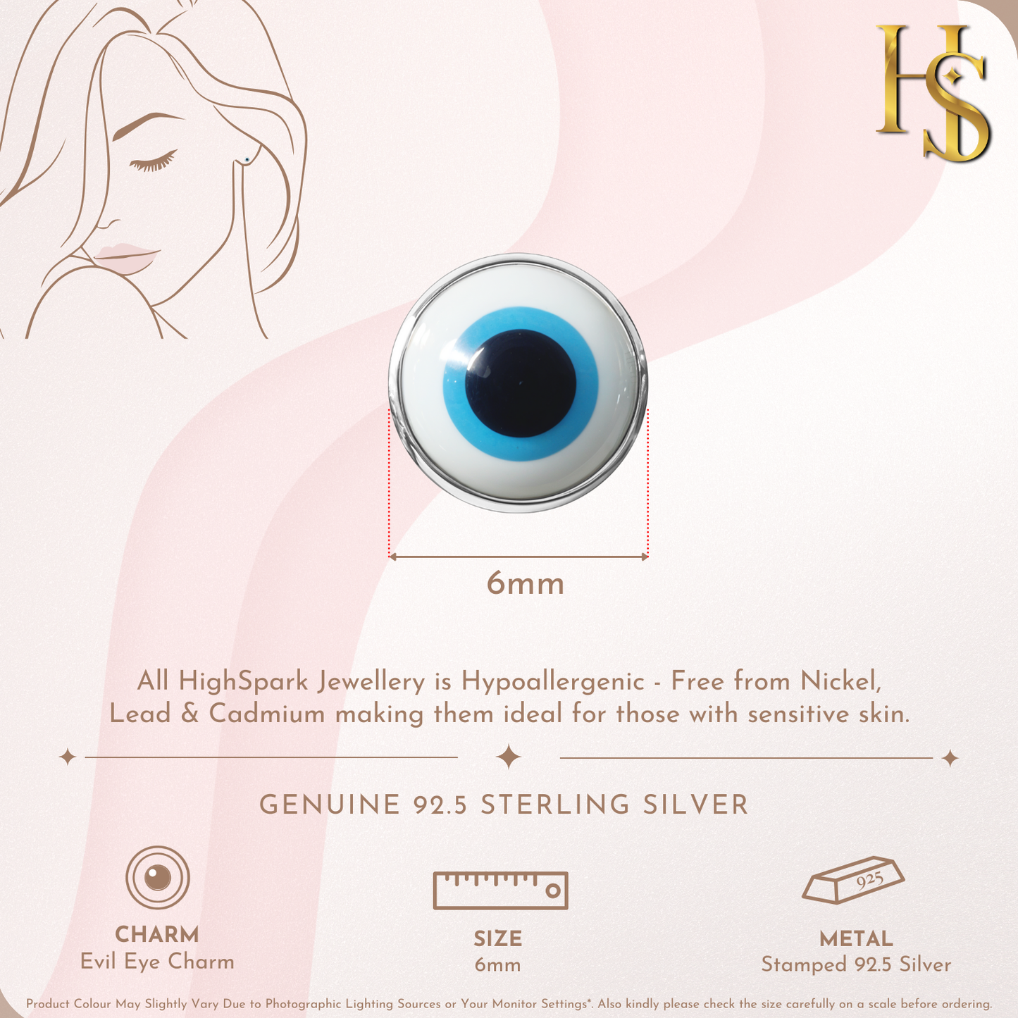 White Classic Evil Eye Stud Earrings in 925 Sterling Silver For Women