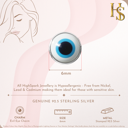 White Classic Evil Eye Stud Earrings in 925 Sterling Silver For Women