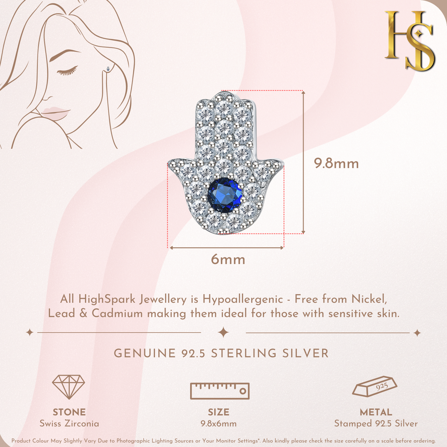 Radiance Hamsa Stud Earrings in 925 Sterling Silver For Women