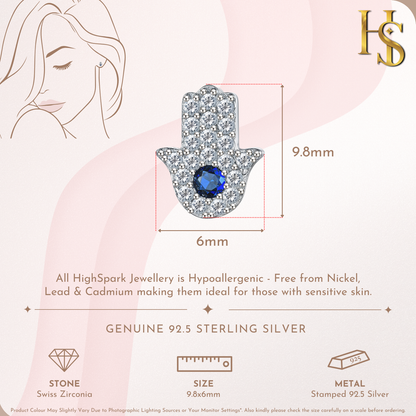 Radiance Hamsa Stud Earrings in 925 Sterling Silver For Women