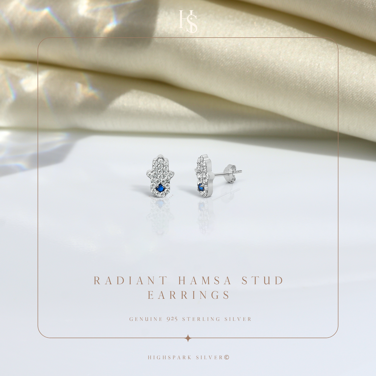 Radiance Hamsa Stud Earrings in 925 Sterling Silver For Women