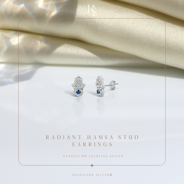 Radiance Hamsa Stud Earrings in 925 Sterling Silver For Women