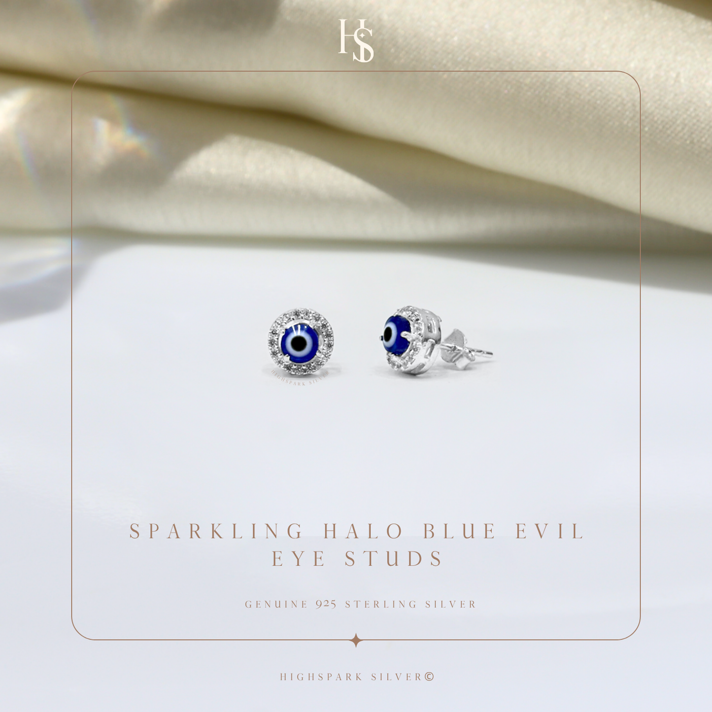 Sparkling Halo Evil Eye Stud Earrings in 925 Sterling Silver for Women