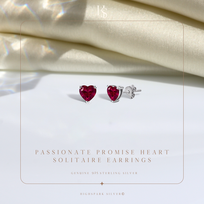 Passionate Promise Heart Solitaire Earrings in 925 Sterling Silver For Women