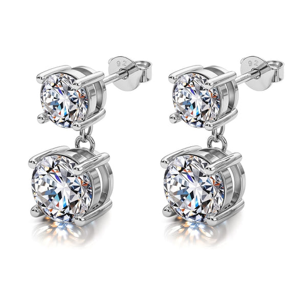 Drop Solitaire Earrings with American Diamond in 925 Sterling Silver