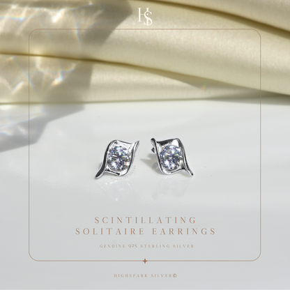 Designer Solitaire Earrings in 92.5 Silver embellished with Swiss Zirconia