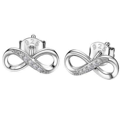 Infinity Stud Earrings in 92.5 Silver studded with Swiss Zirconia