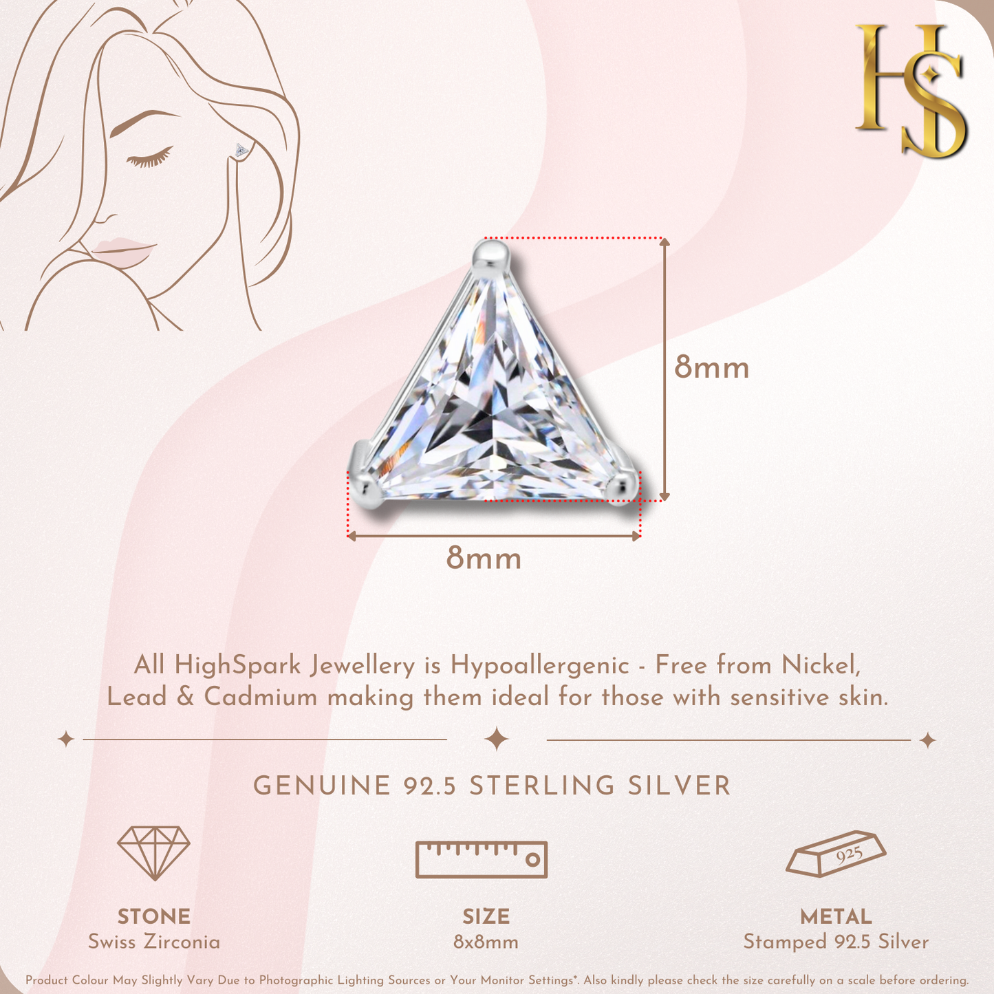 Trillion Cut Solitaire Stud Earrings in 925 Sterling Silver with Diamond like Brilliance Zirconia